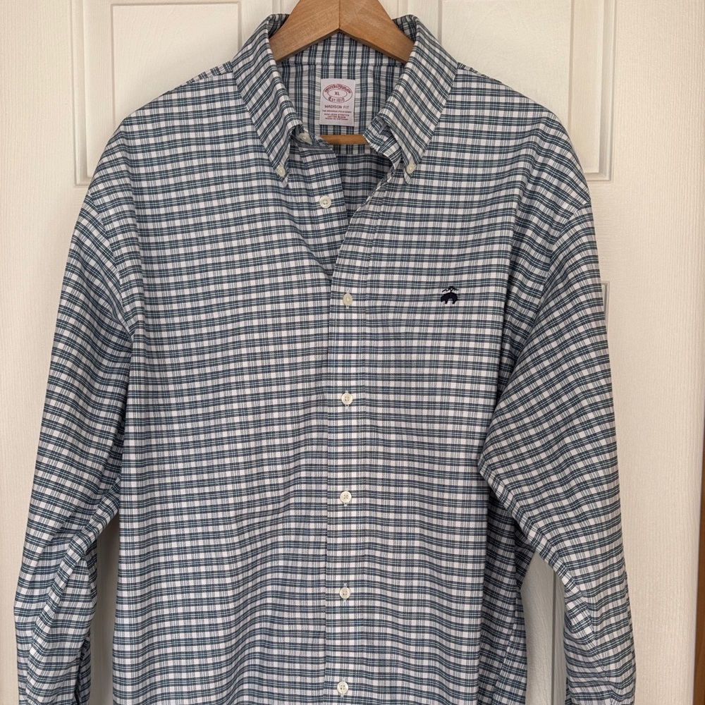 Brooks Brothers Blue and White Plaid Button-Down Shirt